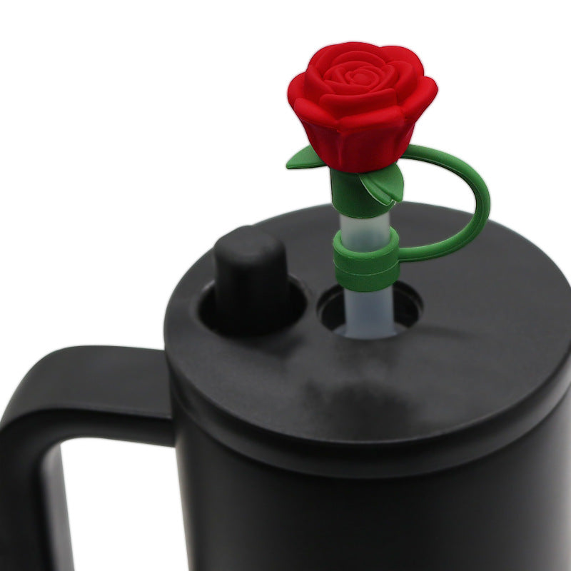 Wholesale Silicone cute rose 10mm straw topper